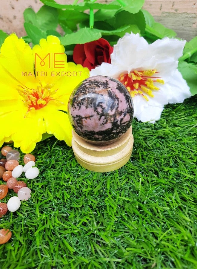 Maitri Export Natural Rhodonite Crystal Stone Natural Agate Ball Stone, Standard with Wooden stand1 Piece (Rhodonite) - Image 2